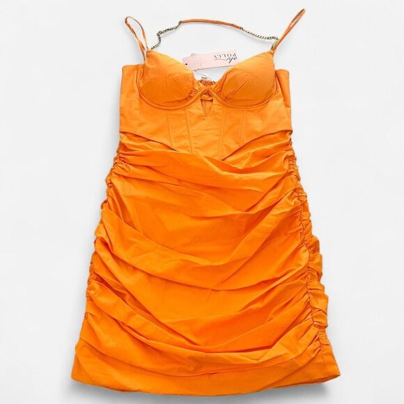 Oh Polly Orange Corset Mini Dress ⚡ Gold Chain Strap Y2K Clubwear size 4 new - Picture 2 of 8